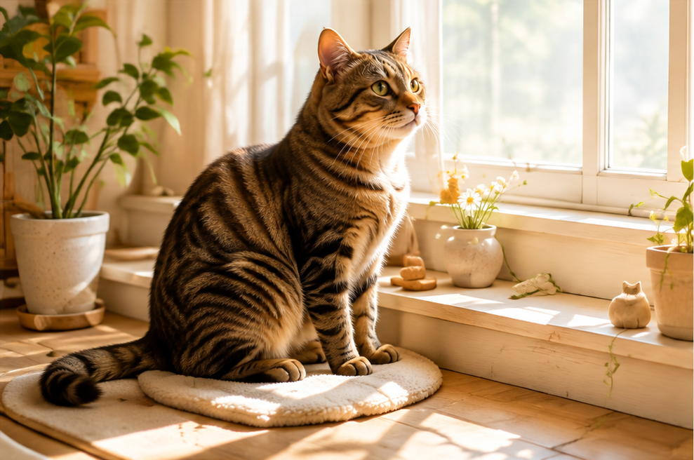 Mèo ngồi bên cửa sổ